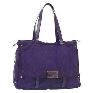 FENDI Zucchino Canvas Tote Bag Nylon Purple Gold